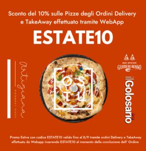 Sconto del 10% sulle Pizze degli Ordini Delivery e TakeAway effettuato tramite WebApp